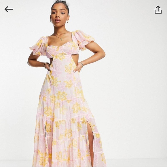 NWT Miss Selfridge Pink and Yellow Floral Cutout Maxi Dress - Picture 1 of 4